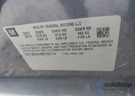 2013 Chevrolet Malibu 1Ls z USA, uszkodzony, nr VIN 1G11B5SA4DF155714